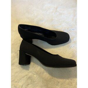 Vtg Evan-Picone Women’s 7 Pumps Block Heels Shoes Black Made in Spain 90s Square